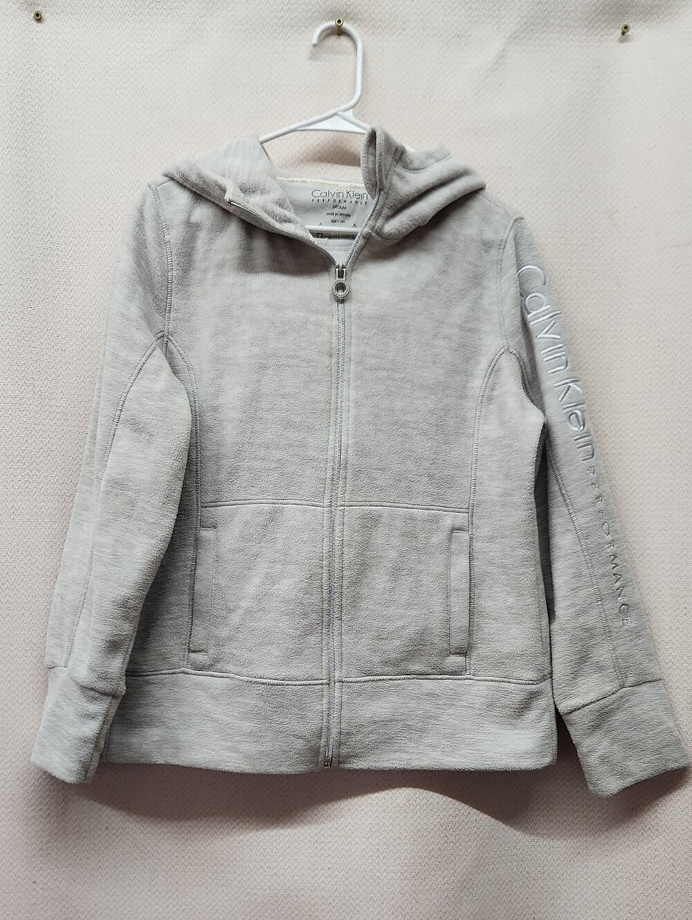 Calvin Klein Light Gray Zip Hoodie with Sleeve Logo
